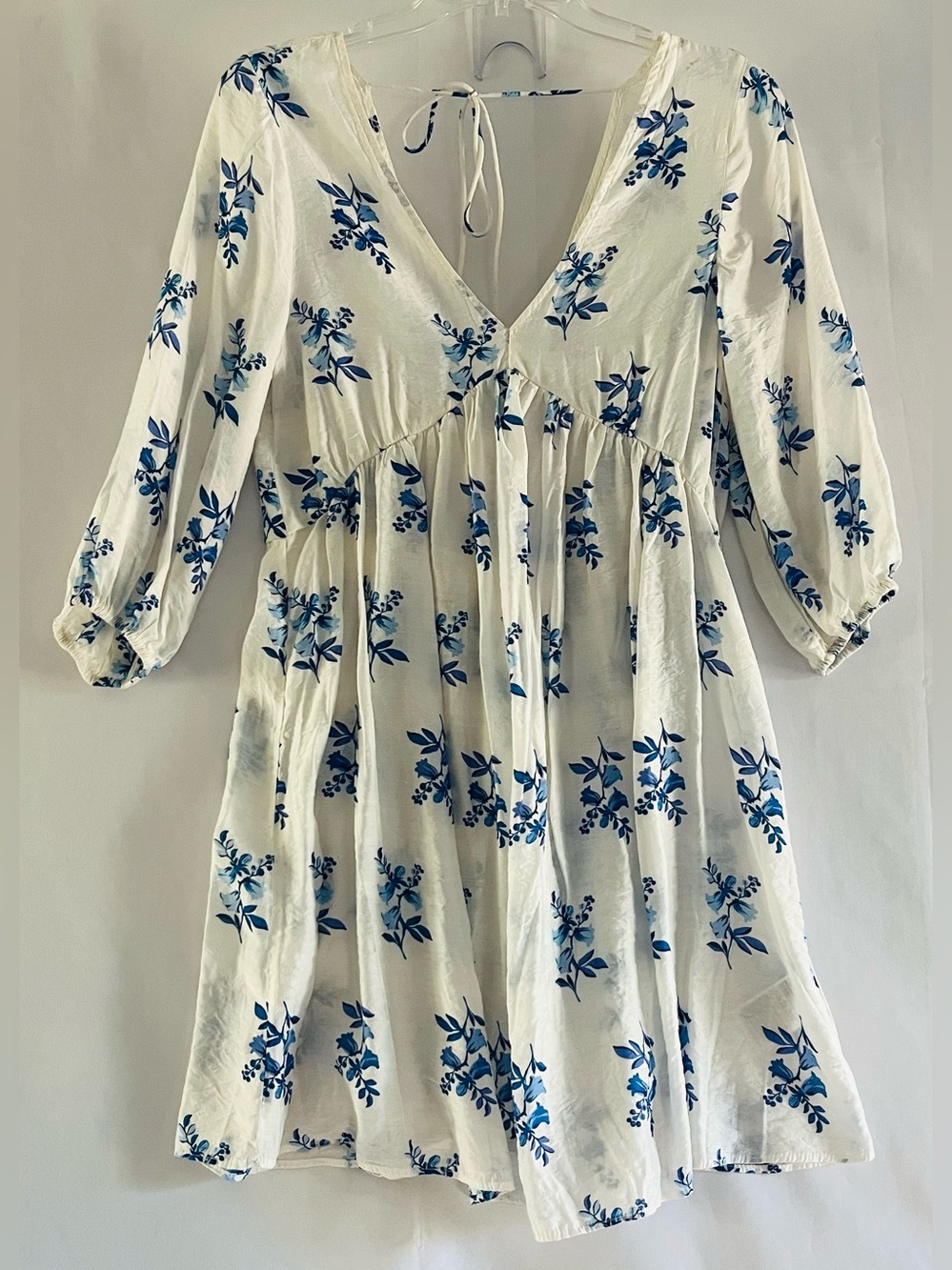 Blue Floral Open Back Mini Dress French Country Cottagecore